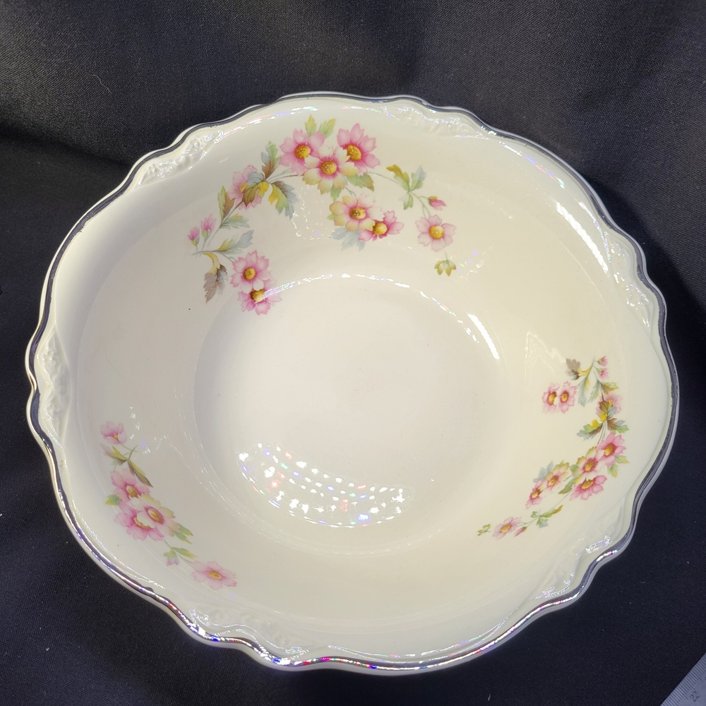 Homer Laughlin Floral Serveware Bowl with Pink and Green Accents
